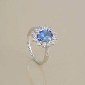 Anillo Halo Estilo Art Deco con Diamante Azul, Corte Ovalado, Diamante Moissanita Original con Anillo de Plata 925, Regalo de Boda para Pareja - Product Image 3