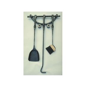 Fireplace accessory set in black iron with wide base and traditional tools ideal for interior designers or <b>decorators</b> - Product Image 6
