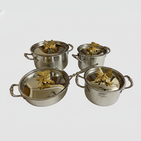Ensemble de casseroles et poêles élégantes en acier inoxydable au design martelé, casserole avec couvercle en forme de papillon doré, ustensiles de cuisine, sans danger pour les aliments