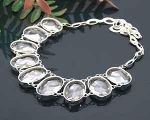 Faceted White Topaz Necklace 925 Sterling Silver Oval Shape Gemstone Handmade Adjustable Chain Jewelry <b>Gift</b> - Product Image 6