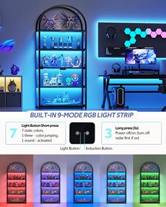 ตู้โชว์กระจกโค้งหรูหราพร้อมไฟ LED RGB, ตู้โชว์ 5 ชั้นสำหรับจัดแสดงของสะสม, ตู้โชว์สีดำทันสมัย - Product Image 6