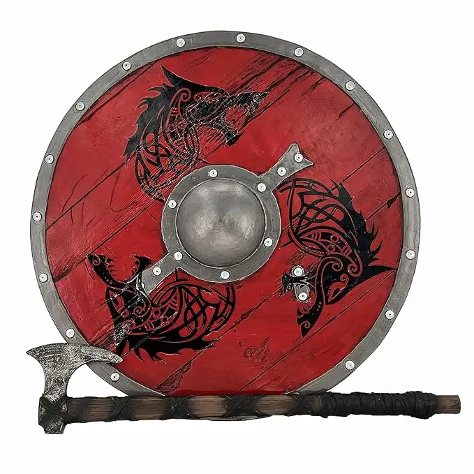 Handmade Shield Viking Made Of Ply Wood With CArbon Steel 1095 Boss Cup For Defence And Protection