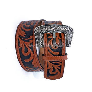 Hand Carved Floral Engraved Fancy Tan Genuine Western <b>Leather</b> Tooling <b>Belt</b> for Unisex in All Custom Sizes With Floral Buckle - Product Image 5