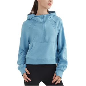 High Quality Custom Logo Cotton <b>Long</b> Sleeve Pullover <b>Women</b> Crop <b>Top</b> Hoodie for Gym Clothing and Out Door Fit With Private Logos - Product Image 4