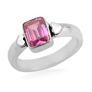 Bague de mode bohème en argent sterling 925 avec topaze rose et sertissage clos pour femme - Product Image 2