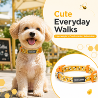 Collier pour chien doux et confortable à imprimé abeille, sangle réglable durable avec anneau en D métallique pour fixation de laisse