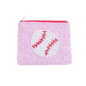 Porte-monnaie en perles de baseball noir et rose fait à la main en gros: accessoires élégants pour les amateurs de sport-fournisseur en vrac