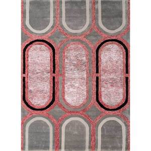Alfombra Acar Clásica Geométrica de Lana y Viscosa Tejida a Mano, Roja y Naranja, Tra-13221, para Sala de Estar, Pasillo, Técnica de Tejido Plano - Product Image 1