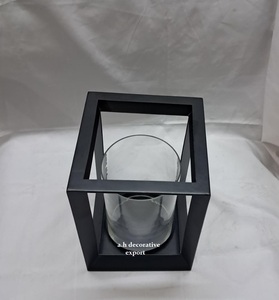 Portavelas de Cristal con Marco de Metal Cúbico Negro Mate Moderno, Decoración para Sala de Estar, Portavelas Votivo, Centro de Mesa para Bodas, Jarra para Velas de Té - Product Image 4