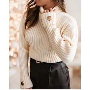 Pull en tricot blanc cassé pour femme Mybeefashion avec détail sur les manches, taille standard, mélange de laine, pull chaud en acrylique pour l'hiver - Product Image 1