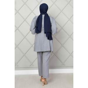 2 Piece Gray <b>Linen</b> Hijab Set for Women Side Tied Accessory - Product Image 2