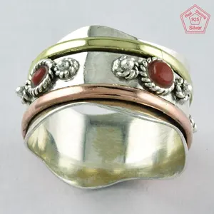 925 Sterling Silber Korallen stein Großhandel Spinner Ringe Indien Spinner Ring für Frauen Bester Ring zum Geschenk Großhandel Deal