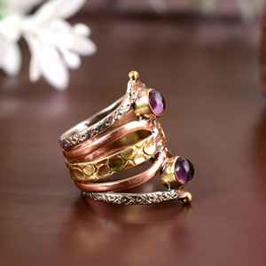 Joyería por encargo brillante de gama alta 14K sólido cuarzo ahumado oro Natural Birmania rubí piedra preciosa blanco perla banda anillos para mujeres - Product Image 6