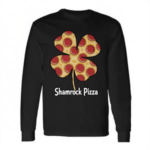T-shirt a maniche lunghe Shamrock Pizza per il Giorno di San Patrizio, per gli amanti della cucina irlandese, girocollo unisex, stampa digitale per adulti - Product Image 2