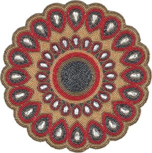 Glass Beaded <b>Round</b> Scalop Floral Gold Red Grey <b>Placemats</b> for Dining Table Beaded <b>Placemats</b> for Holiday & Christmas Thanksgiving - Product Image 1