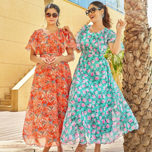 Vestido Largo de Diseño con Estampado Digital de Georgette Fancy Fox para Venta al por Mayor - Product Image 5