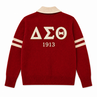 Cardigan universitaire en coton 100% personnalisé pour sororité, avec col châle, broderies, patchs et manches rayées, vente en gros, OEM