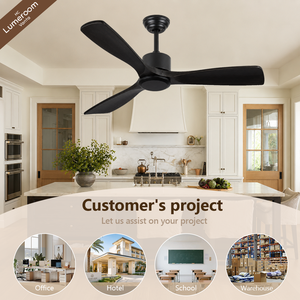 52 Inch Black Solid Wood Ceiling Fan Without <b>Light</b>, Downrod Mount, Reversible DC Motor, <b>Remote</b> <b>Control</b> for Bedroom - Product Image 4