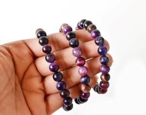 Latest Trending Tiger Cat’s Eye Violet 8mm Round <b>Beaded</b> <b>Bracelet</b> Hand Polished Natural Gemstone For Meditation Jewelry Fashion - Product Image 6