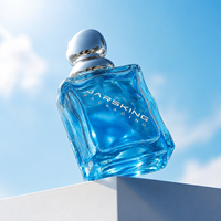 Flacon de parfum en verre ondulé 100 ml : Bocal à parfum effet vague d'eau avec bouchon boule argenté pour fragrance marine, marque privée, vente en gros