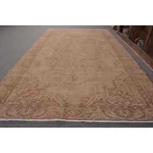 Tapis turc vintage 4.7x8.2 pieds Beige marron Patchwork Design laine Latex technique de tissage plat pour les décorations de salon des adolescents - Product Image 2