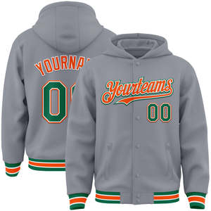 Veste universitaire à logo personnalisé avec sweat à capuche pour homme gris léger coupe-vent en laine bouton couvert vestes Letterman pour hommes - Product Image 1