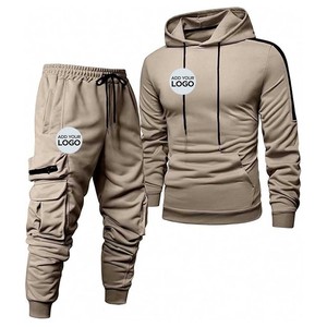 Ensemble de survêtement pour homme, hiver, à capuche, uni, imprimé, vêtements de sport de plein air, décontracté, 2 pièces - Product Image 3