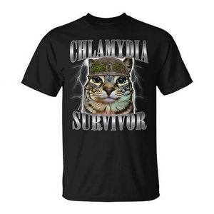 T-shirt con meme gatto Chlamydia Survivor, collezione Aminals per gli amanti dei gatti - Product Image 2