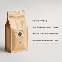 Sachet de café personnalisé en papier kraft à fond plat avec valve unidirectionnelle, fermeture éclair, haute barrière, emballage recyclable pour grains de café