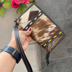 Vente chaude Sculpture Main Usiné Portefeuille Embrayage Élégant En Cuir Véritable Fourrure De Vachette Portefeuille Multi Utilisations Western Élégant Portefeuilles - Product Image 1
