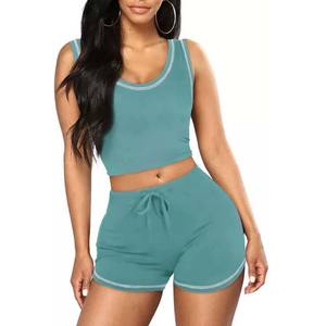 Quick Dry <b>gym</b> fitness girl top selling <b>Women</b> <b>Short</b> Sets Customized logo new style made high quality crop top twin set - Product Image 5