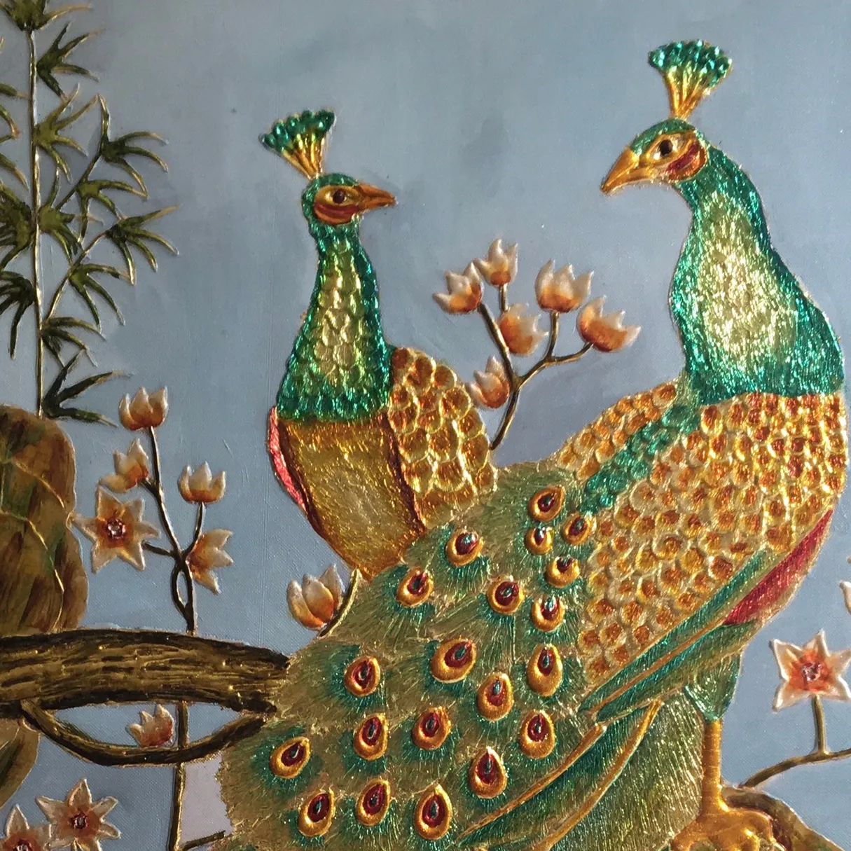 Lukisan akrilik minyak pasangan Merak indah kanvas hewan dekorasi taman rumah Hotel restoran mana saja