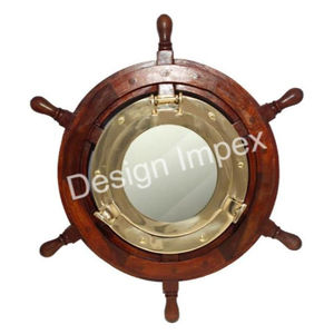 Decoración del hogar rueda de barco de madera enmarcada espejo de baño espejo de pared decorativo Ideas de decoración de interiores espejo redondo respetuoso con el medio ambiente - Product Image 2