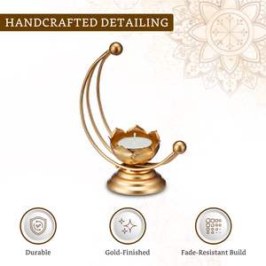 Ensemble de bougeoirs en fer Lotus, support de bougie décoratif, fleur dorée, décoration de Noël, décoration de table moderne - Product Image 5