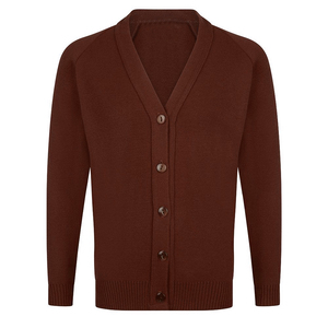 Cardigan d'hiver en acrylique marron en gros, couleur personnalisée, broderie, fermeture boutonnée, anti-plis, tricot épais, pour sororité - Product Image 1