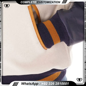 Veste Baggy Varsity Letterman avec logo brodé et manches en cuir de laine 100% pour hommes personnalisée Oem avec rayures côtelées - Product Image 5