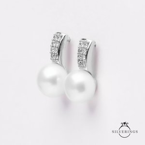 NOVAMART Fine <b>Sterling</b> <b>Silver</b> <b>Stud</b> & Drop Earrings with Pearls Zircon Rose Gold Accents Diamond Accent Wholesale Export - Product Image 2
