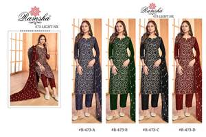 ชุดสูทผู้หญิงพิมพ์ลาย Gorgette Salwar,ชุดสูทผ้าฝ้าย Kurta และ Nazmeen ชุดสูท Dupatta จากอินเดีย - Product Image 4