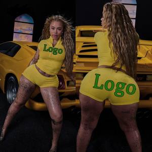 Conjunto Deportivo de 2 Piezas Personalizado para Mujer, Chaqueta de Manga Corta con Pantalones Cortos, Logotipo Personalizado, para Gimnasio, Entrenamiento, Fitness - Product Image 2