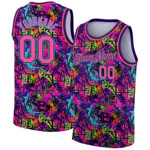 Maillots de basket-ball sans manches en polyester 100% respirant, réversibles, personnalisés, de haute qualité, dernier design, impression graffiti, vente en gros - Product Image 2