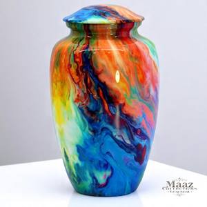 Vague multicolore 10 "urne de crémation en métal Style américain Design personnalisable Pot commémoratif durable et écologique pour les cendres funéraires - Product Image 1