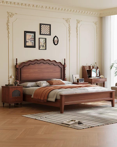 Traditional Solid Mahogany Sleigh <b>Bed</b> <b>Queen</b> <b>Size</b> Hand Carved Wood <b>Frame</b> Bedroom Furniture - Product Image 1