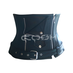 Corset sous-poitrine en similicuir noir avec double poche zippée et sangle de ceinture réglable - Product Image 4