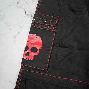 Pantalon noir et rouge à fermeture éclair pour femme, unisexe, gothique, grunge, punk, streetwear, pantalon à crâne - Product Image 3