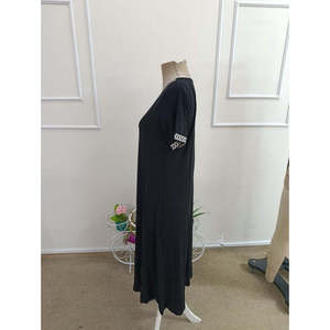 Women's Short-Sleeved V-Neck Midi-Length <b>Viscose</b> <b>Dress</b> with Slit, 37805 - Black - Product Image 4