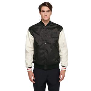 Chaqueta Universitaria de Color Fleece con Bordado Chenille, Parches y Mangas de Cuero, Estilo Letterman de Baloncesto para Unisex - Product Image 1