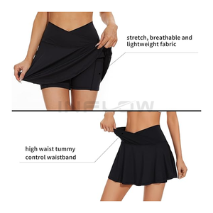 Mini-jupe de tennis plissée à deux couches pour femme, avec godet, effet déchiré, sequins, coupe ajustée, respirante, teinte unie - Product Image 4