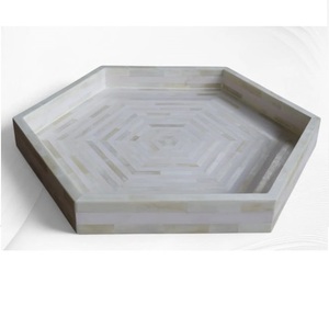 Plateau de service en bois avec incrustation d'os, forme arrondie, pour la maison, l'hôtel, le restaurant, la vaisselle, les plats, le service - Product Image 4