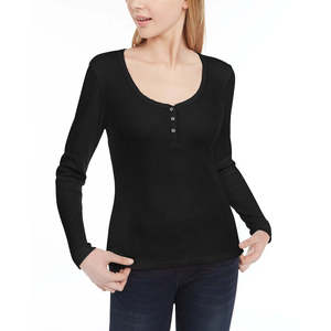 Maglietta Henley casual con bordo smerlato in tessuto lavorato a maglia nero Ultra Flirt per ragazzi, taglia XS - Product Image 1