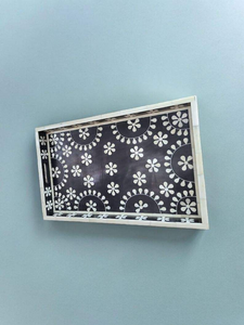 Bandeja DE SERVICIO DE MADERA cuadrada hecha a mano india con calidad de incrustaciones de hueso para el hogar y la boda Material acrílico por artesanía de media luna - Product Image 2